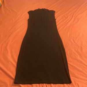 Calf length ribbed black dress